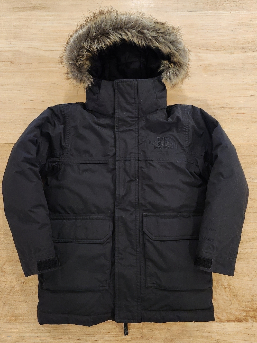 The North Face Boy's Black Parka with Brown Faux Fur Trim Hood-S(7/8)